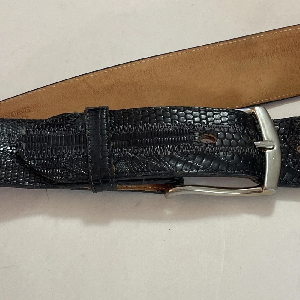 Tony Lama Belt Dress / Western Black Genuine Lizard Leather Mens 32 Old Money‎